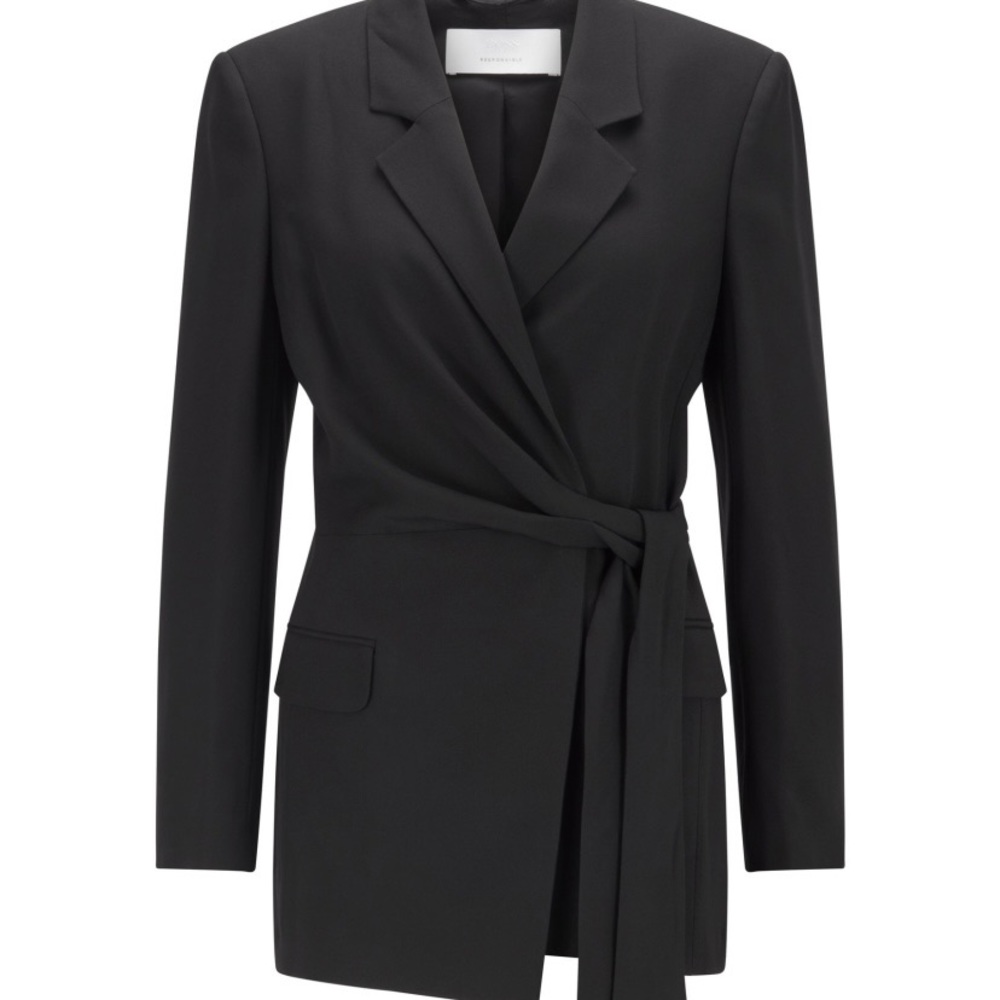 Designer: Hugo Boss tie in crepe crinkle texture.